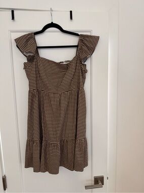 Reformation Brown Gingham Ruffle Strap Casual Dress